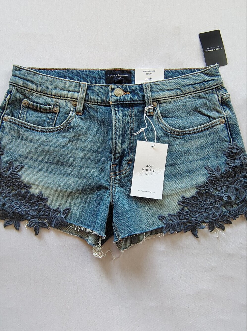 Lucky Brand Blue Denim Lace-Hem Cutoff Shorts Size 8